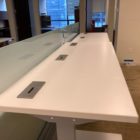 white sit/stand trading desks installed