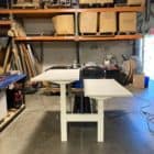white sit stand trading desk