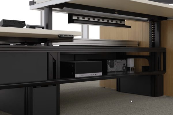 LaCour White sit stand trading desk under view